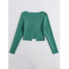 image:imageFloerns Womens Tie Front Long Sleeve Ribbed Knit Shrug Cardigan Crop TopGreen Solid
