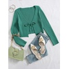 image:imageFloerns Womens Tie Front Long Sleeve Ribbed Knit Shrug Cardigan Crop TopGreen Solid