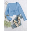 image:imageFloerns Womens Tie Front Long Sleeve Ribbed Knit Shrug Cardigan Crop TopLight Blue