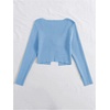image:imageFloerns Womens Tie Front Long Sleeve Ribbed Knit Shrug Cardigan Crop TopLight Blue