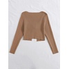 image:imageFloerns Womens Tie Front Long Sleeve Ribbed Knit Shrug Cardigan Crop TopLight Brown