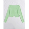 image:imageFloerns Womens Tie Front Long Sleeve Ribbed Knit Shrug Cardigan Crop TopLight Green