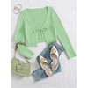 image:imageFloerns Womens Tie Front Long Sleeve Ribbed Knit Shrug Cardigan Crop TopLight Green