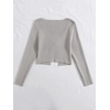 image:imageFloerns Womens Tie Front Long Sleeve Ribbed Knit Shrug Cardigan Crop TopLight Grey