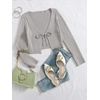 image:imageFloerns Womens Tie Front Long Sleeve Ribbed Knit Shrug Cardigan Crop TopLight Grey