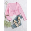 image:imageFloerns Womens Tie Front Long Sleeve Ribbed Knit Shrug Cardigan Crop TopLight Pink