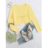 image:imageFloerns Womens Tie Front Long Sleeve Ribbed Knit Shrug Cardigan Crop TopLight Yellow