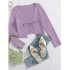 image:imageFloerns Womens Tie Front Long Sleeve Ribbed Knit Shrug Cardigan Crop TopLilac Purple