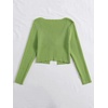 image:imageFloerns Womens Tie Front Long Sleeve Ribbed Knit Shrug Cardigan Crop TopLime Green