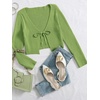 image:imageFloerns Womens Tie Front Long Sleeve Ribbed Knit Shrug Cardigan Crop TopLime Green