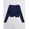 image:imageFloerns Womens Tie Front Long Sleeve Ribbed Knit Shrug Cardigan Crop TopNavy Blue