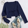 image:imageFloerns Womens Tie Front Long Sleeve Ribbed Knit Shrug Cardigan Crop TopNavy Blue