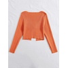 image:imageFloerns Womens Tie Front Long Sleeve Ribbed Knit Shrug Cardigan Crop TopOrange
