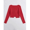 image:imageFloerns Womens Tie Front Long Sleeve Ribbed Knit Shrug Cardigan Crop TopRed