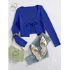 image:imageFloerns Womens Tie Front Long Sleeve Ribbed Knit Shrug Cardigan Crop TopRoyal Blue