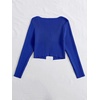 image:imageFloerns Womens Tie Front Long Sleeve Ribbed Knit Shrug Cardigan Crop TopRoyal Blue