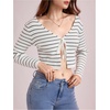 image:imageFloerns Womens Tie Front Long Sleeve Ribbed Knit Shrug Cardigan Crop TopStriped White