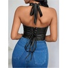 image:imageFloerns Womens Y2K PU Leather Halter Neck Crop Tank TopBlack Leaf