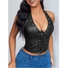 image:imageFloerns Womens Y2K PU Leather Halter Neck Crop Tank TopBlack Leaf