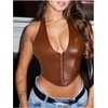image:imageFloerns Womens Y2K PU Leather Halter Neck Crop Tank TopBrown