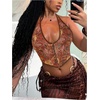 image:imageFloerns Womens Y2K PU Leather Halter Neck Crop Tank TopBrown Paisley