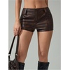 image:imageFloerns Womens Y2k Mini Shorts Zip Up Low Waist PU Leather Hot PantsBrown