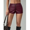 image:imageFloerns Womens Y2k Mini Shorts Zip Up Low Waist PU Leather Hot PantsBurgundy