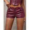 image:imageFloerns Womens Y2k Mini Shorts Zip Up Low Waist PU Leather Hot PantsBurgundy Solid