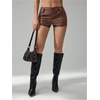 image:imageFloerns Womens Y2k Mini Shorts Zip Up Low Waist PU Leather Hot PantsMocha Brown