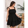 image:imageWomens Plus Size Tie Shoulder Smocked Sundress Ruffle Straps Vacation Flowy Shorts DressBlack