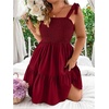 image:imageWomens Plus Size Tie Shoulder Smocked Sundress Ruffle Straps Vacation Flowy Shorts DressBurgundy