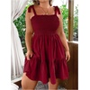 image:imageWomens Plus Size Tie Shoulder Smocked Sundress Ruffle Straps Vacation Flowy Shorts DressBurgundy