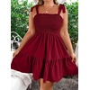 image:imageWomens Plus Size Tie Shoulder Smocked Sundress Ruffle Straps Vacation Flowy Shorts DressBurgundy