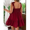 image:imageWomens Plus Size Tie Shoulder Smocked Sundress Ruffle Straps Vacation Flowy Shorts DressBurgundy