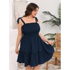 image:imageWomens Plus Size Tie Shoulder Smocked Sundress Ruffle Straps Vacation Flowy Shorts DressDark Blue