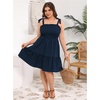 image:imageWomens Plus Size Tie Shoulder Smocked Sundress Ruffle Straps Vacation Flowy Shorts DressDark Blue