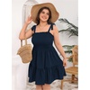 image:imageWomens Plus Size Tie Shoulder Smocked Sundress Ruffle Straps Vacation Flowy Shorts DressDark Blue
