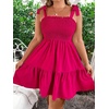 image:imageWomens Plus Size Tie Shoulder Smocked Sundress Ruffle Straps Vacation Flowy Shorts DressHot Pink