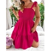 image:imageWomens Plus Size Tie Shoulder Smocked Sundress Ruffle Straps Vacation Flowy Shorts DressHot Pink
