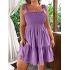 image:imageWomens Plus Size Tie Shoulder Smocked Sundress Ruffle Straps Vacation Flowy Shorts DressMauve Purple