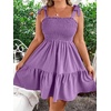 image:imageWomens Plus Size Tie Shoulder Smocked Sundress Ruffle Straps Vacation Flowy Shorts DressMauve Purple