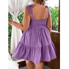 image:imageWomens Plus Size Tie Shoulder Smocked Sundress Ruffle Straps Vacation Flowy Shorts DressMauve Purple