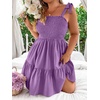 image:imageWomens Plus Size Tie Shoulder Smocked Sundress Ruffle Straps Vacation Flowy Shorts DressMauve Purple