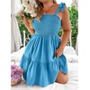 image:imageWomens Plus Size Tie Shoulder Smocked Sundress Ruffle Straps Vacation Flowy Shorts DressMint Blue