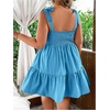 image:imageWomens Plus Size Tie Shoulder Smocked Sundress Ruffle Straps Vacation Flowy Shorts DressMint Blue