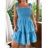 image:imageWomens Plus Size Tie Shoulder Smocked Sundress Ruffle Straps Vacation Flowy Shorts DressMint Blue