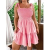 image:imageWomens Plus Size Tie Shoulder Smocked Sundress Ruffle Straps Vacation Flowy Shorts DressPale Pink