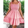 image:imageWomens Plus Size Tie Shoulder Smocked Sundress Ruffle Straps Vacation Flowy Shorts DressPale Pink