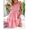 image:imageWomens Plus Size Tie Shoulder Smocked Sundress Ruffle Straps Vacation Flowy Shorts DressPale Pink