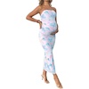 image:imageFloerns Women Floral Strapless Bodycon Long Maternity Wedding Guest DressesBlue and Pink
